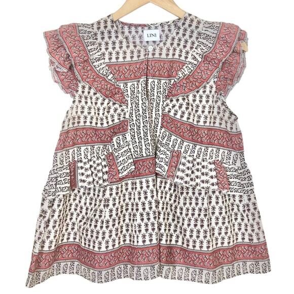 LINI Harriet Boho Mixed Printed Ruffled Blouse Size Small - Picture 2 of 6